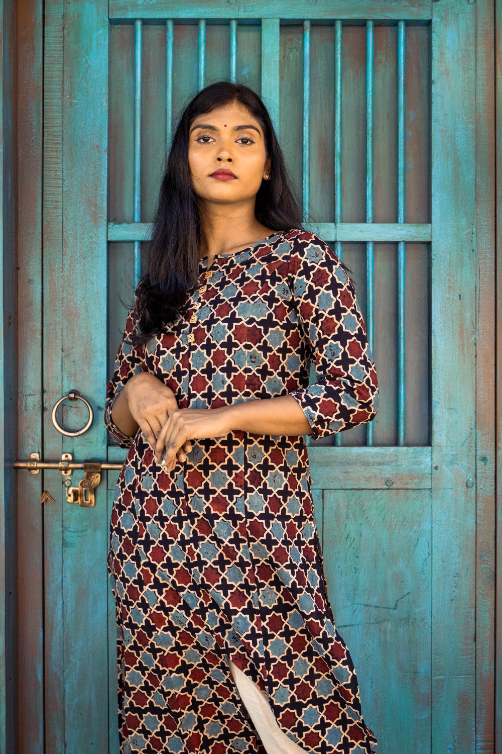 Maroon Ajrakh Hand Block Printed Kurti