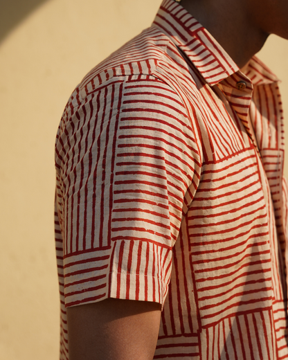 Beige and Red Striped Men's Shirt