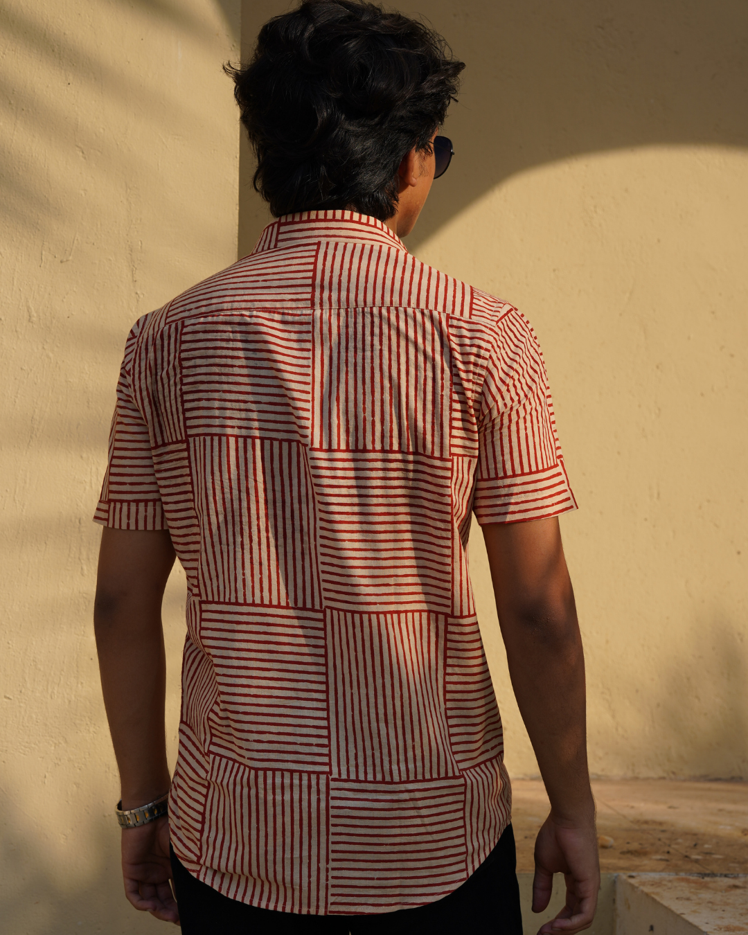 Beige and Red Striped Men's Shirt