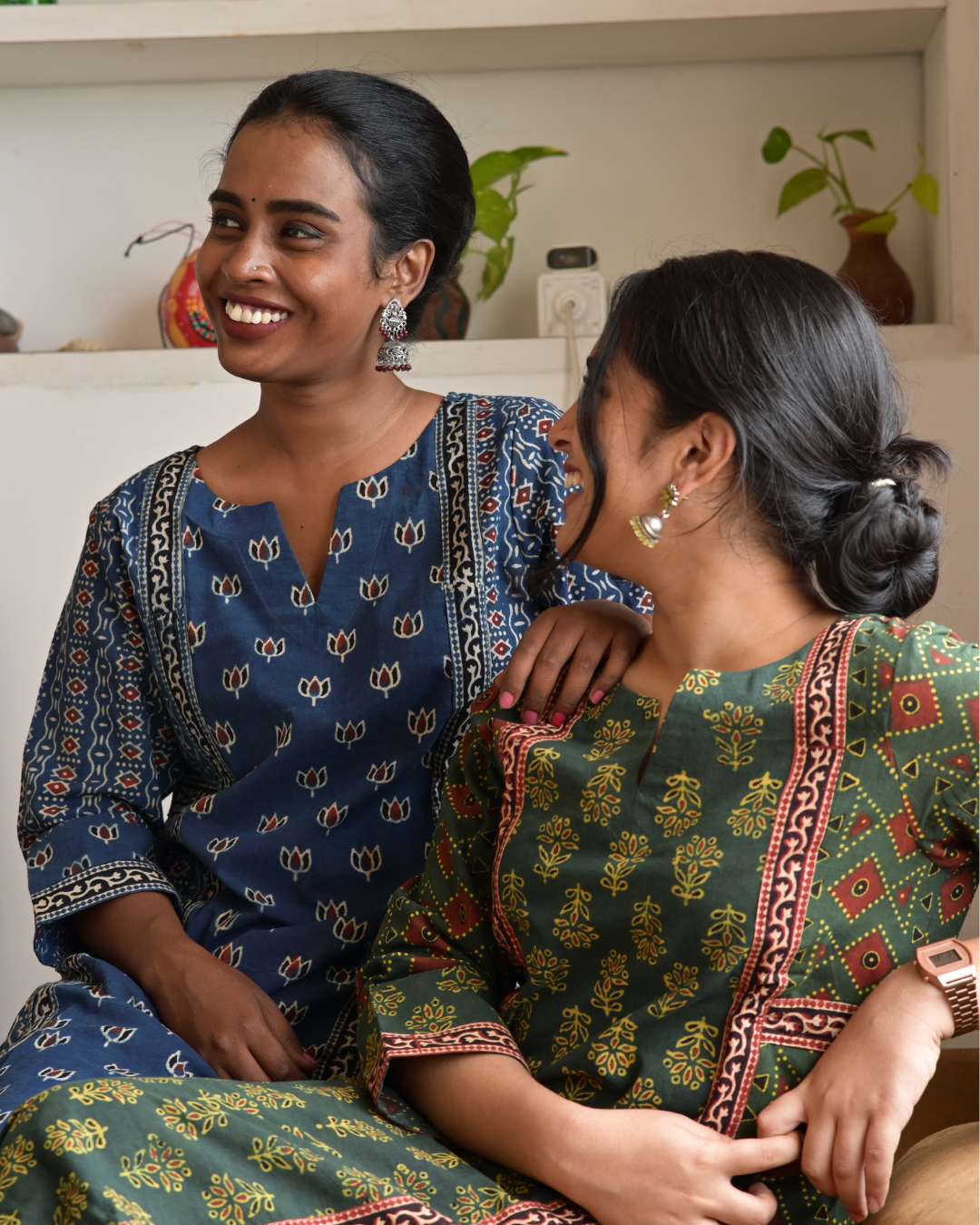 "DHOOP" Blue Ajrakh Hand Block Printed Cotton Kurti