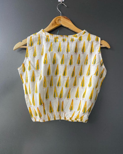 White and Yellow Block Printed  crop top/ Blouse