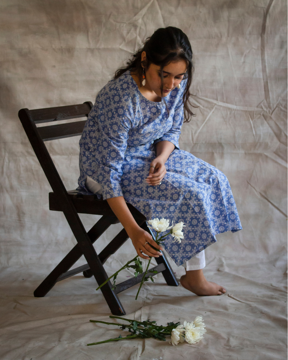 Blue Hand Block Printed Kurti and Pant set