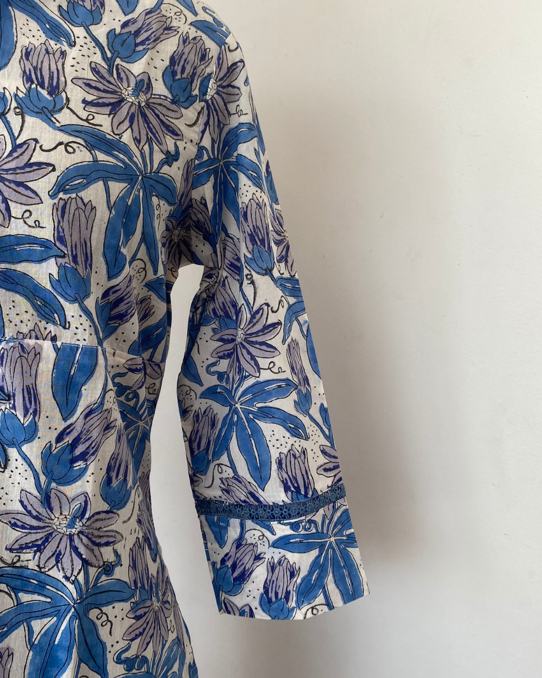 "CHAMPA"Floral Hand Block Printed Lace Kurti and pant set