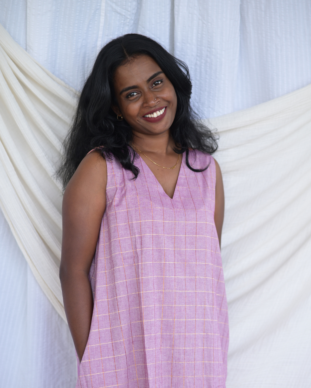"IRA"LAVENDER SOUTH COTTON  A-LINE DRESS