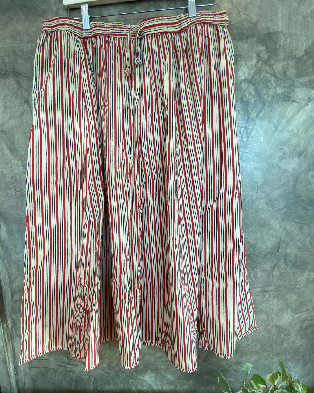 Beige and Red Stripe Panel Cut Skirt