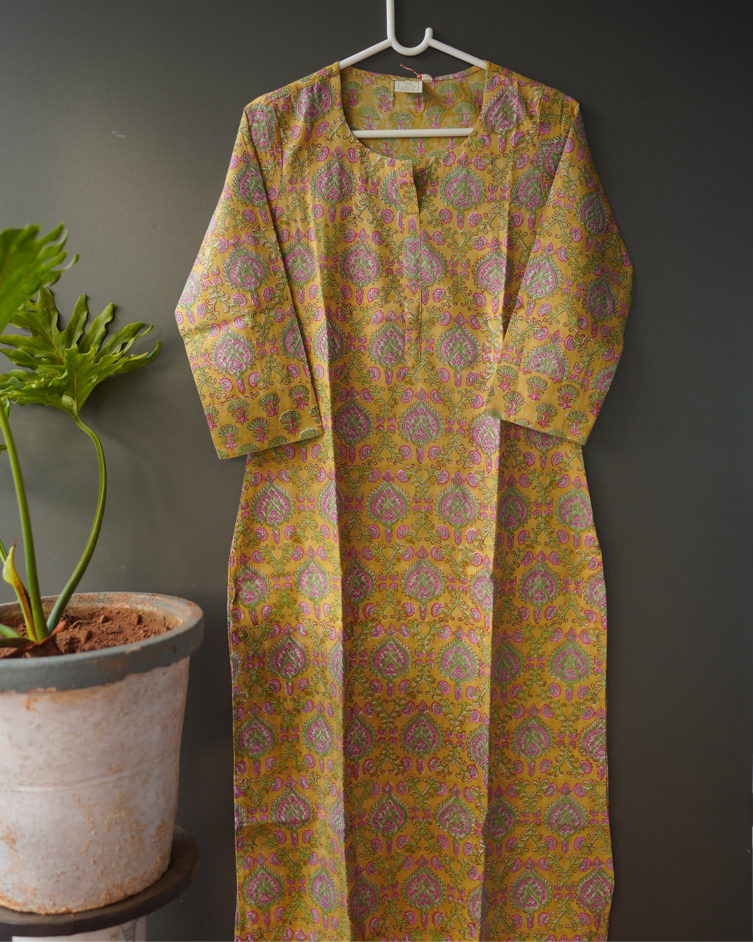 Corn Yellow floral Hand Block Printed Kurti and pant set