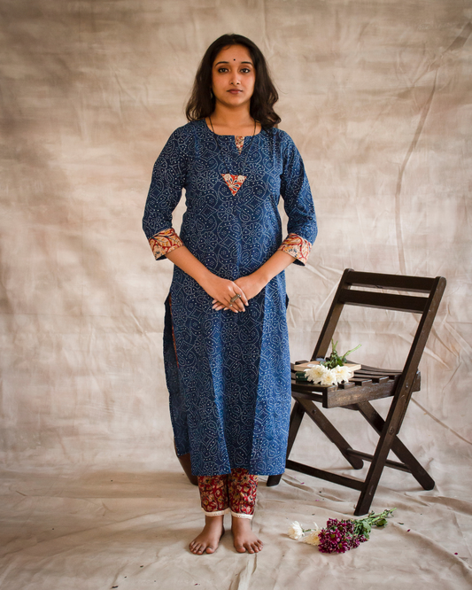 Indigo Bhandani Hand Block Printed Kurti