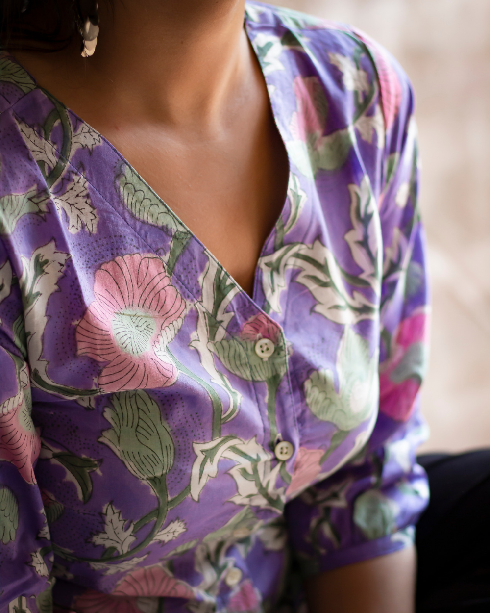 Lavender Hand Block Floral Shirt