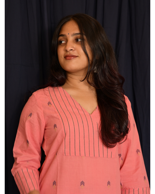 "ROZ" Peach South Cotton Kurti with Straight Pant