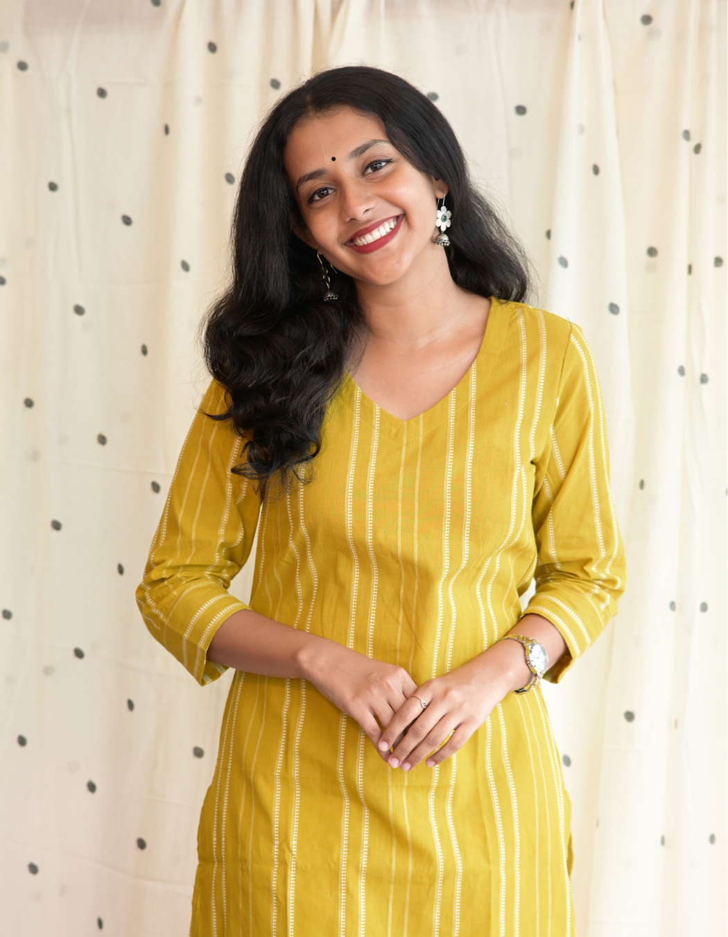 ROOH - YELLOW SOUTH COTTON  CURVD -V NECK KURTI