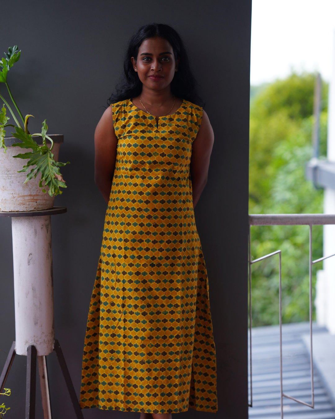 MUSTARD YELLOW AJRAKH A-LINE DRESS