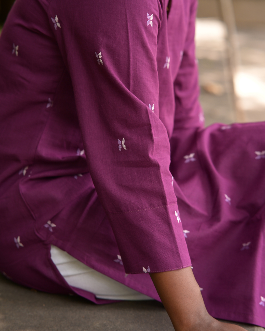 LEHRAA - Purple Butta South Cotton Slit Neck Kurti