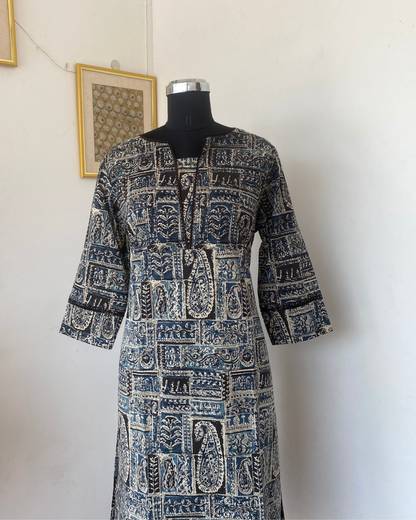 "CHAMPA" Kalamkari Hand Block Printed Lace Kurti