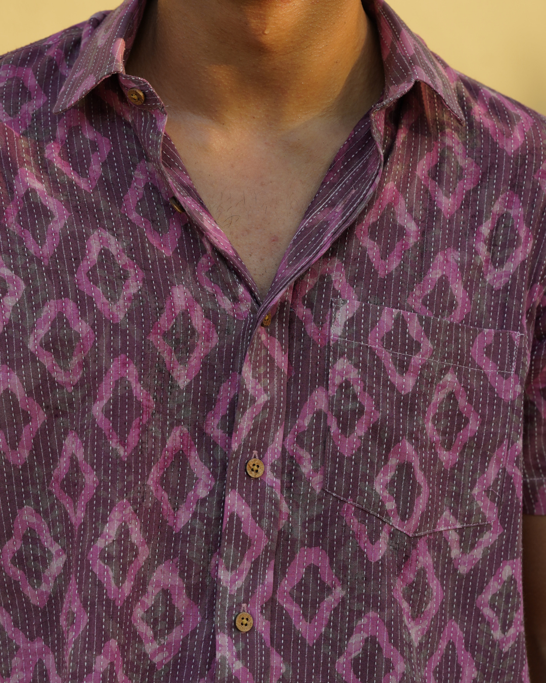 Onion pink kantha fabric men's shirt