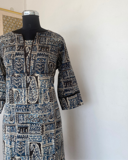 "CHAMPA" Kalamkari Hand Block Printed Lace Kurti