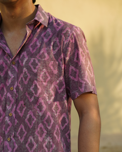 Onion pink kantha fabric men's shirt