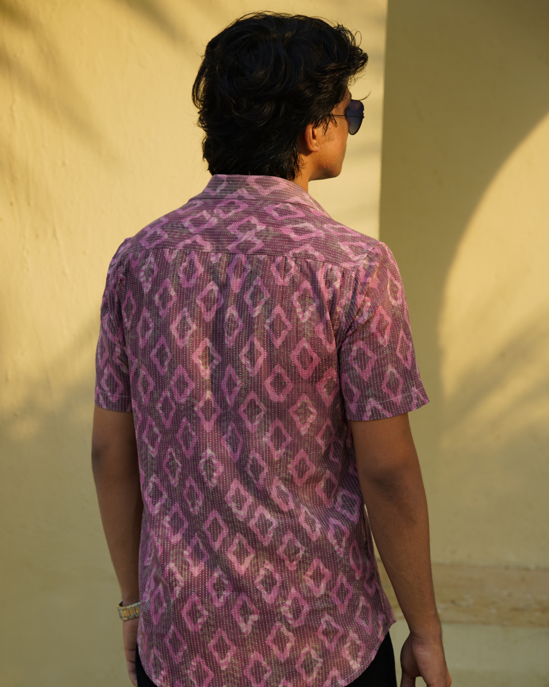 Onion pink kantha fabric men's shirt