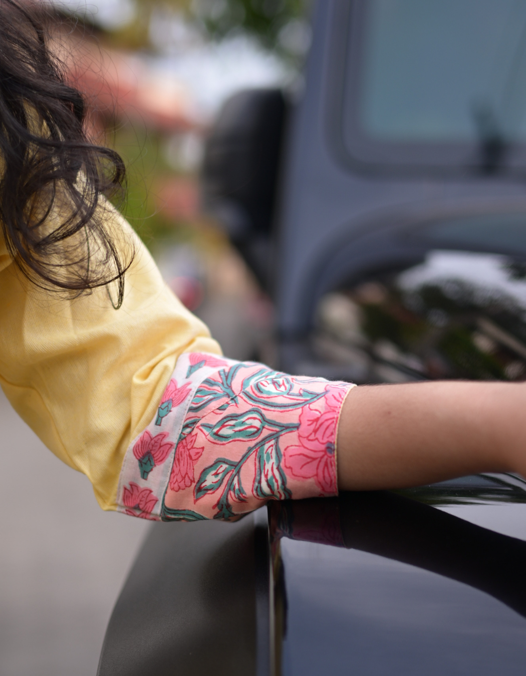 "TARA" YELLOW BASE AND PINK FLORAL HAND BLOCK PRINTED PATCH KURTI