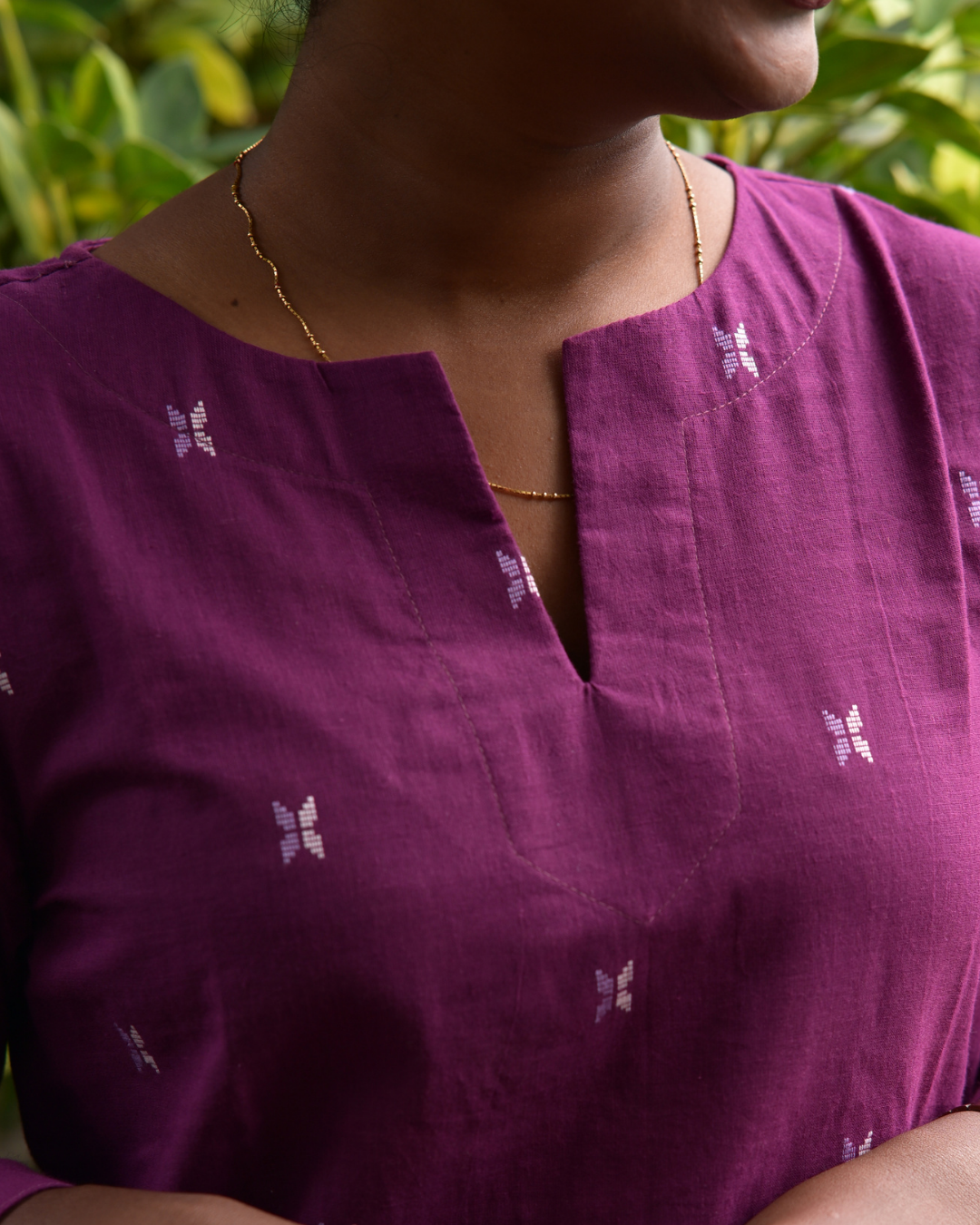 LEHRAA - Purple Butta South Cotton Slit Neck Kurti