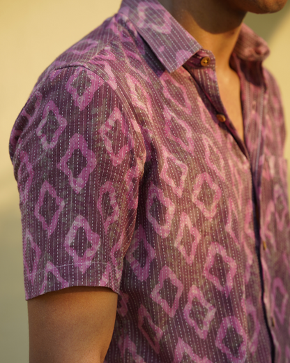 Onion pink kantha fabric men's shirt