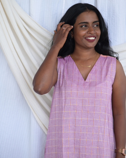 "IRA"LAVENDER SOUTH COTTON  A-LINE DRESS