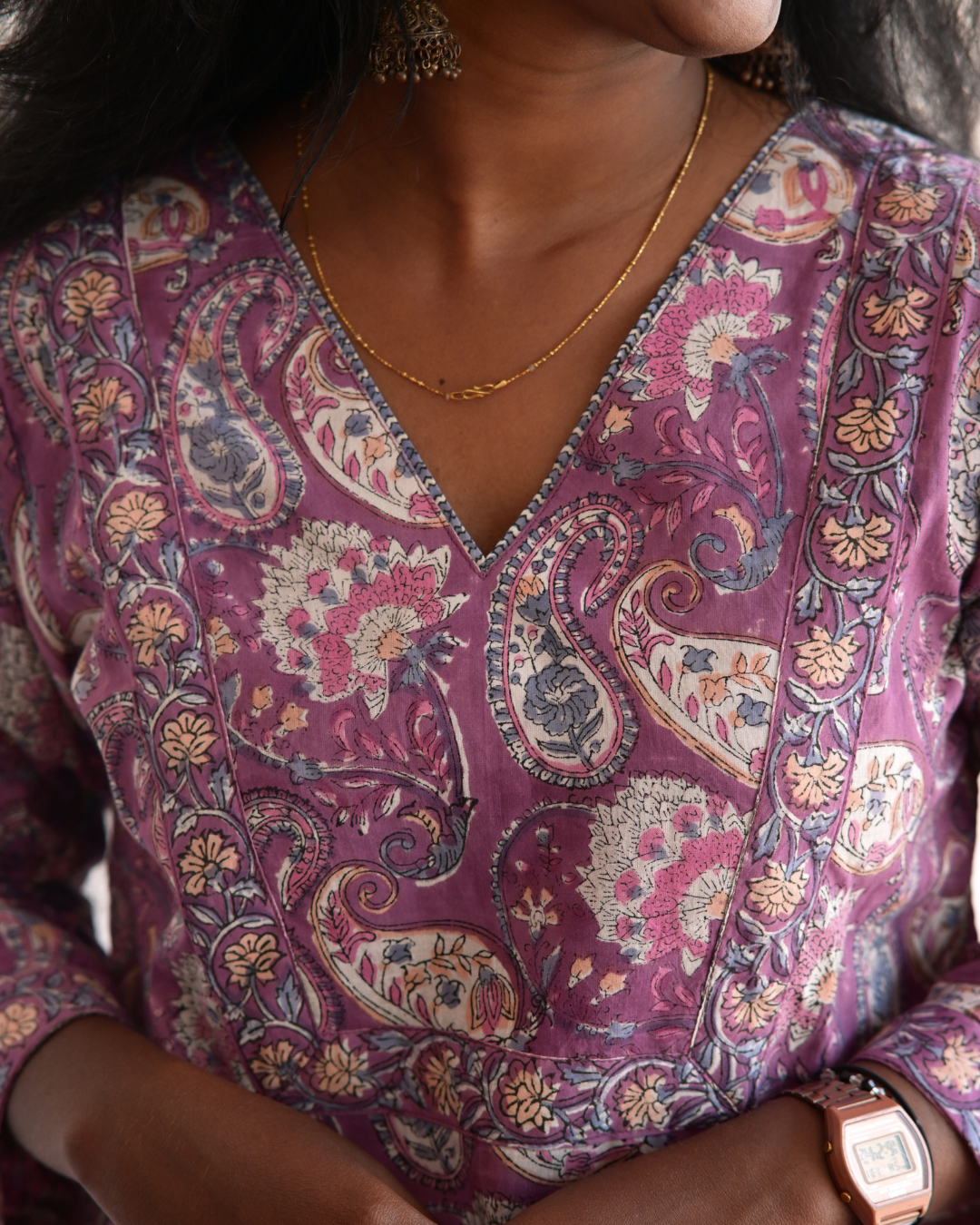 "NAIRA" Purple Floral Sanganeri  printed Cotton Kurti with Pant