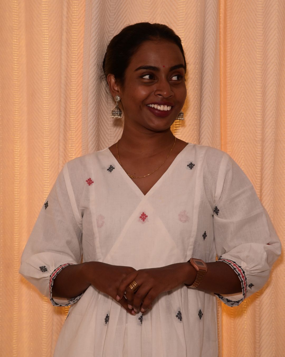 BLACK AND WHITE SOUTH COTTON GATHERED DRESS