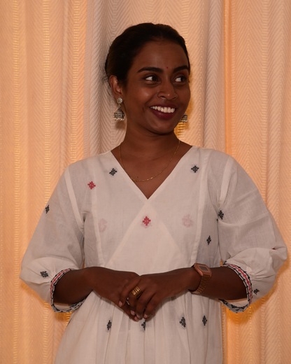 BLACK AND WHITE SOUTH COTTON GATHERED DRESS