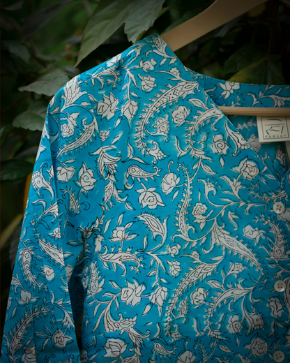 Blue Hand Block Floral Shirt