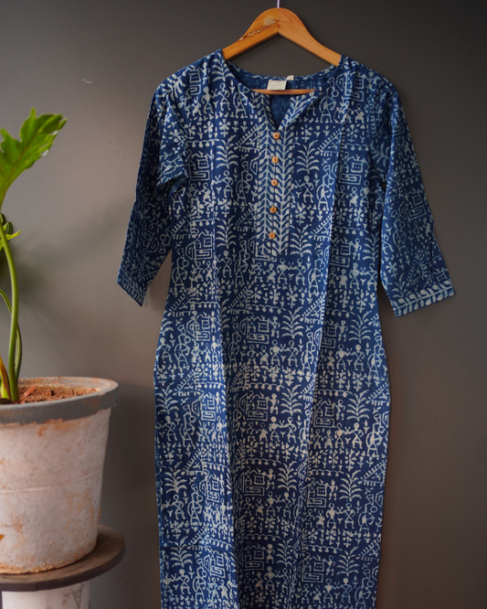 Indigo blue warli Printed Kurti