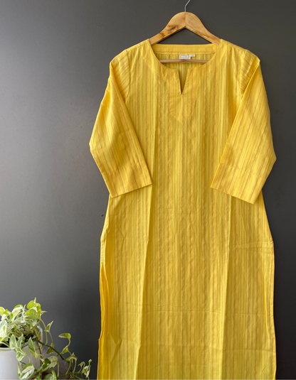 Light Yellow South Cotton Slit Neck Kurti