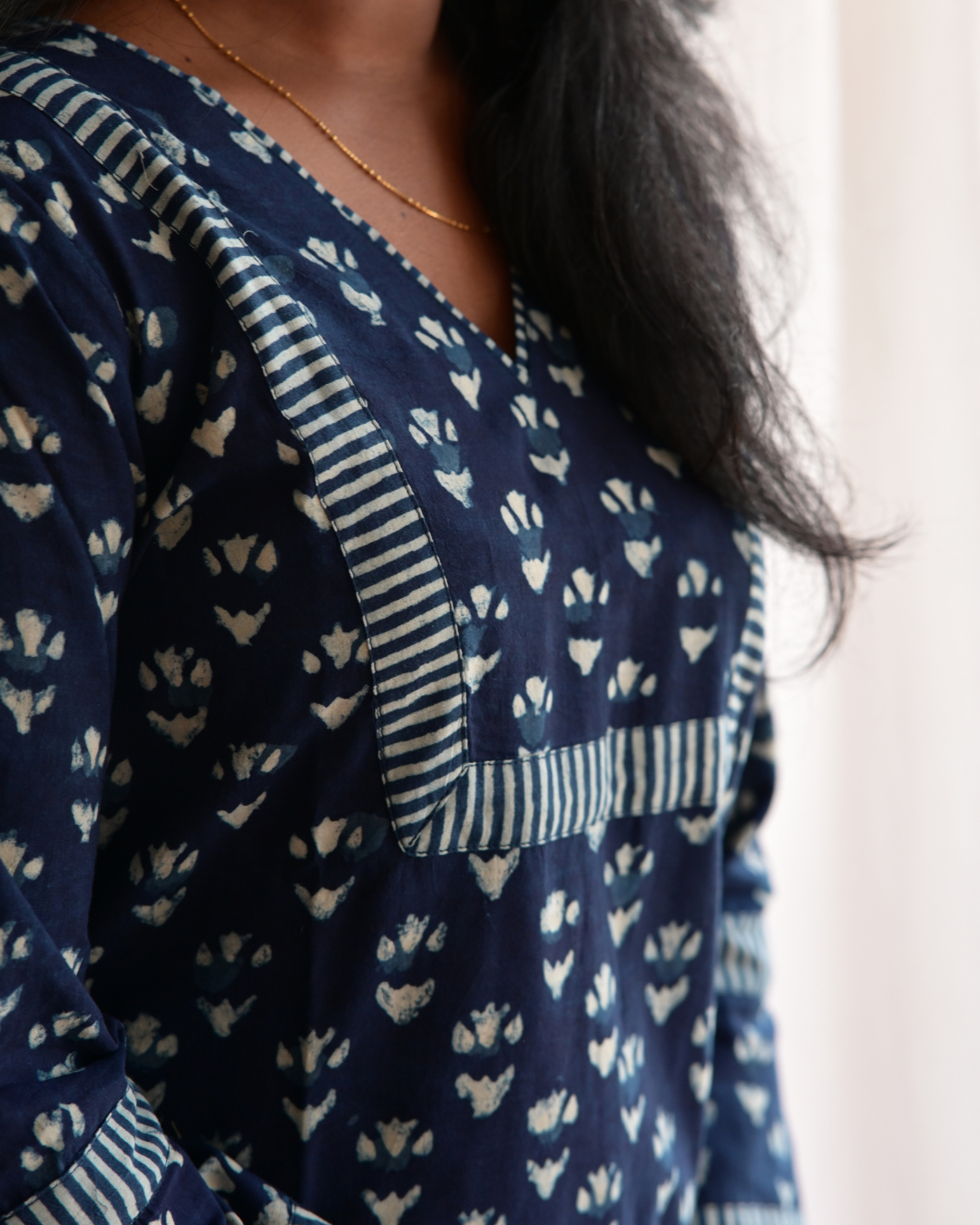 "NAIRA" Indigo Printed V Neck Cotton  Kurti