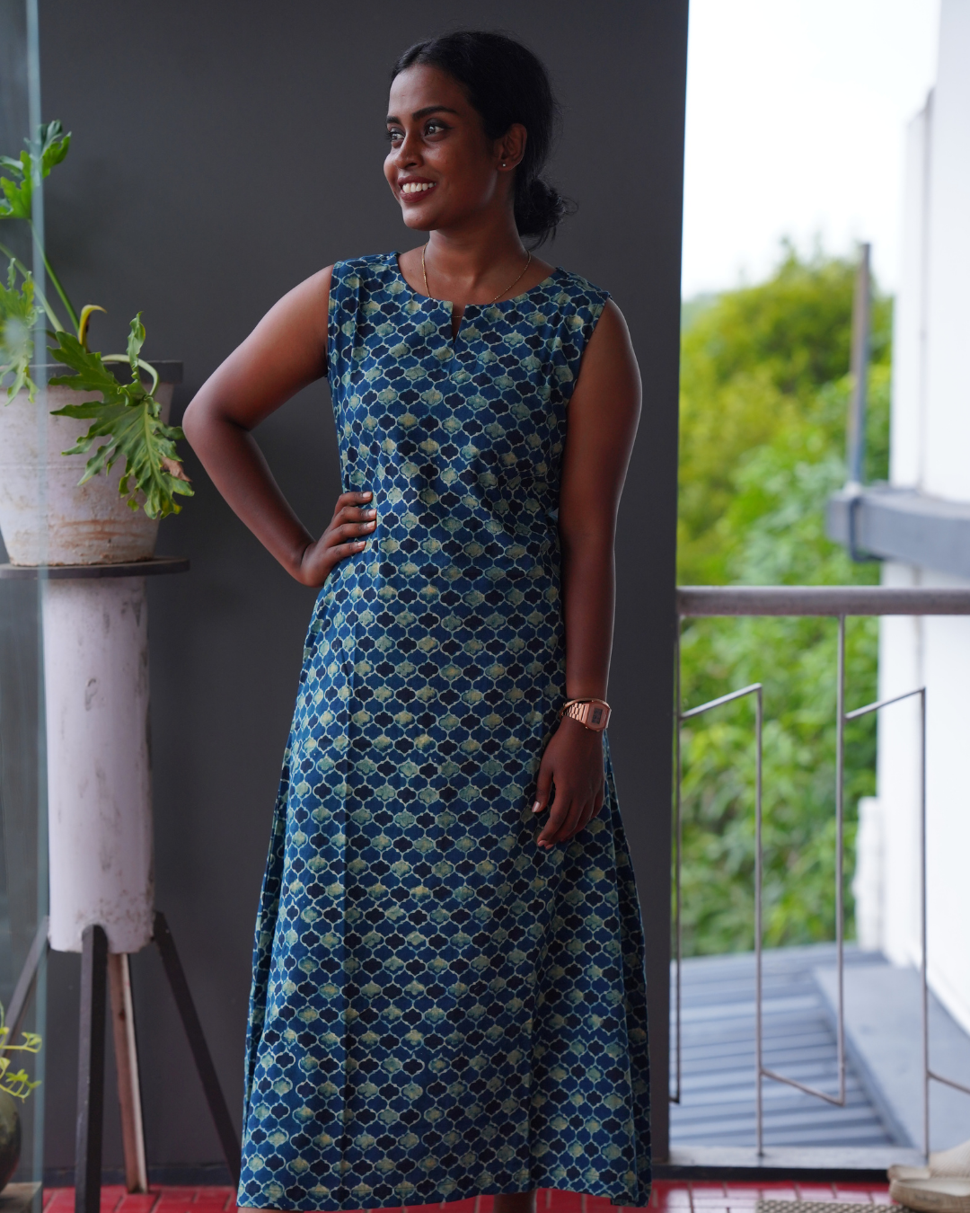 INDIGO AJRAKH A-LINE DRESS