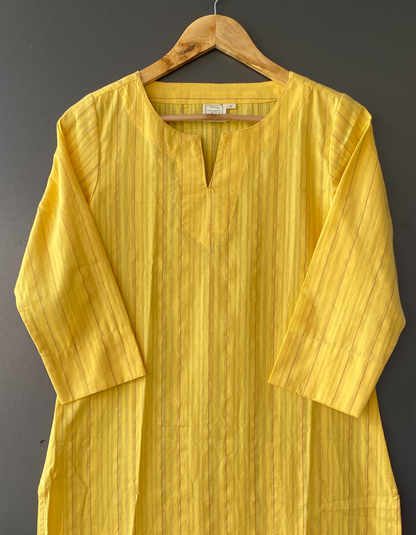 Light Yellow South Cotton Slit Neck Kurti