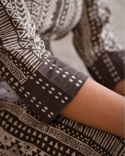 Dark Grey Dabu Hand Block Printed Kurti