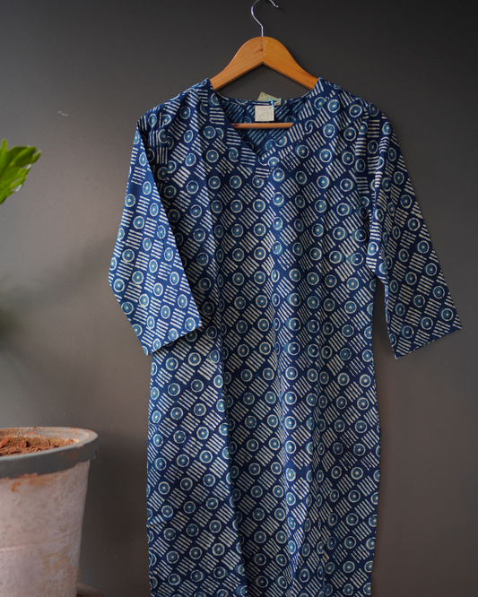 Indigo blue block Printed Kurti