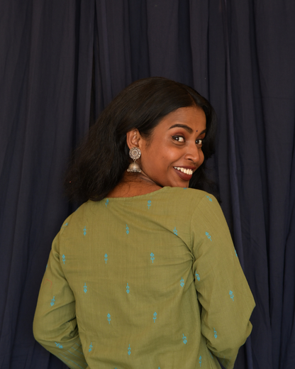 "ROZ" Olive Green South Cotton Kurti and pant set