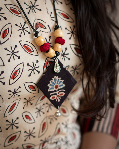 Beige and Maroon color Hand Block Printed Kurti and pant set