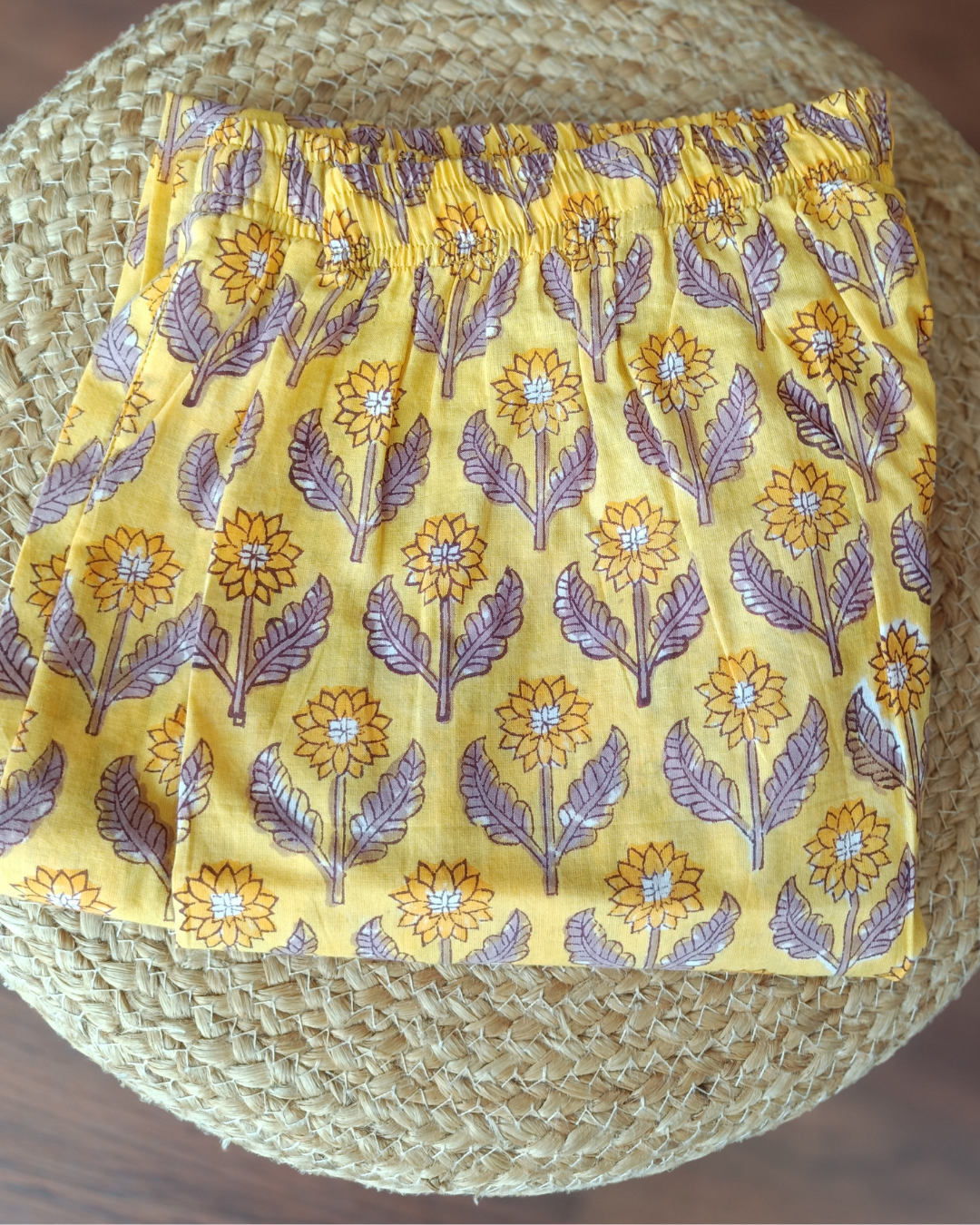 "NIRAM" Yellow Sanganeri Printed Cotton Kurti Set with Kota Doriya Dupatta.