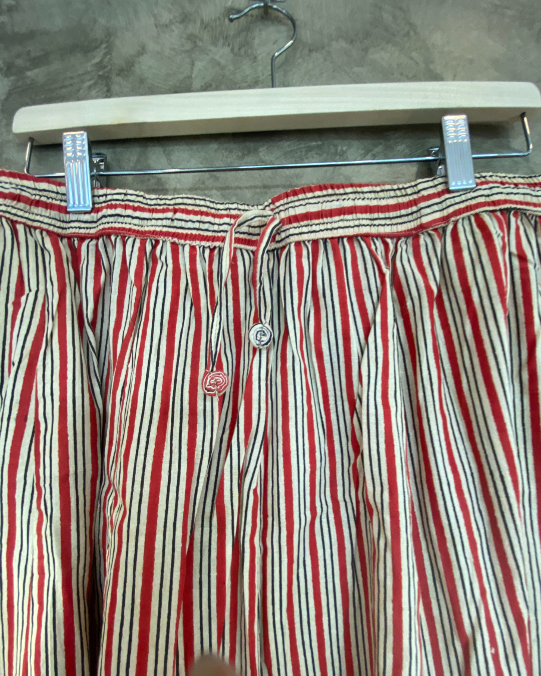 Beige and Red Stripe Panel Cut Skirt