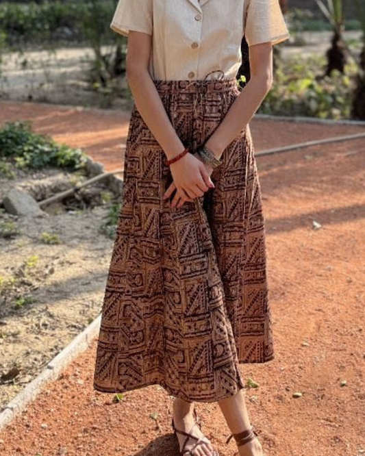 Kalamkari Printed Panel Cut Skirt