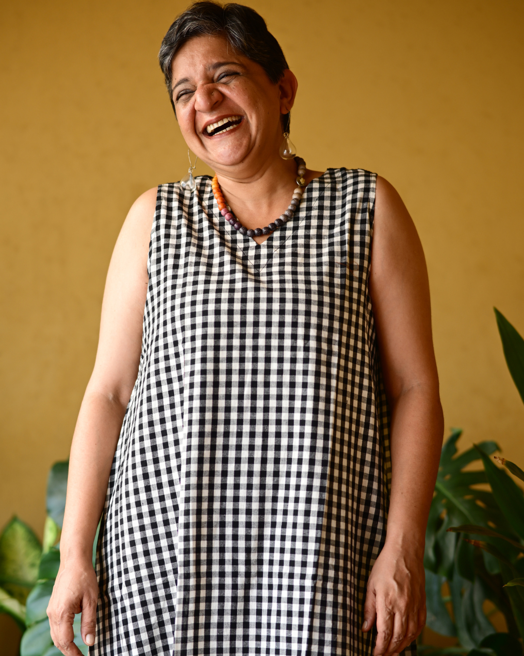 "IRA" Black and White checks A-LINE DRESS