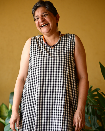 "IRA" Black and White checks A-LINE DRESS