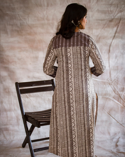 Dark Grey Dabu Hand Block Printed Kurti