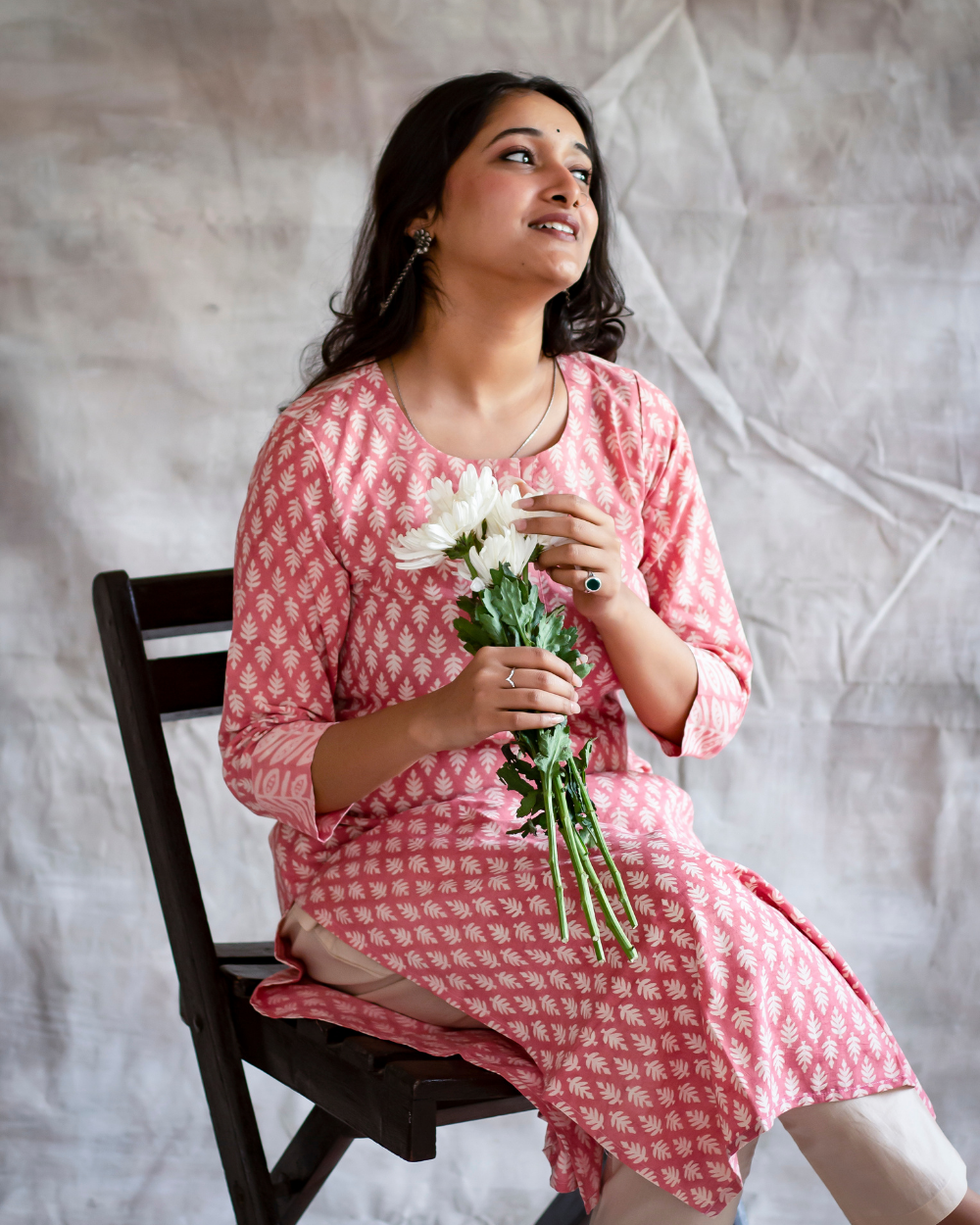 Baby Pink Dabu Hand Block Printed Kurti