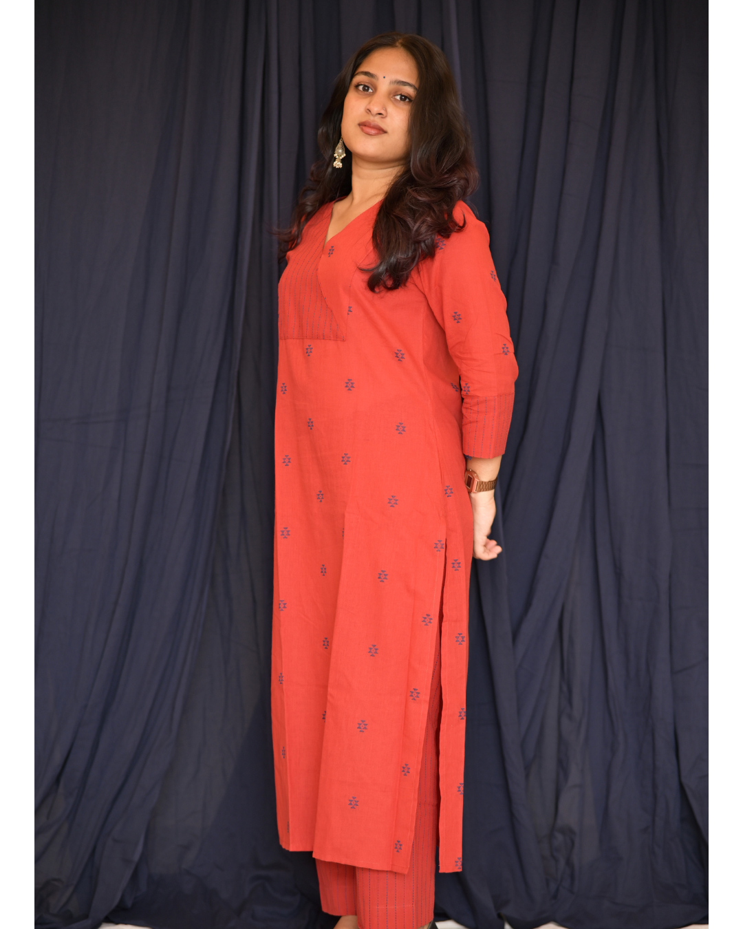 "ROZ" Red South Cotton Kurti with Straight Pant