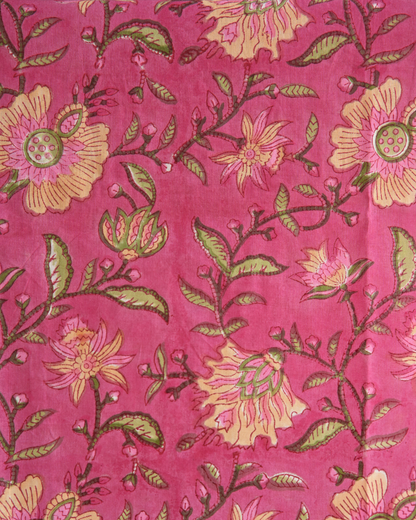 "NAIRA" Pink Floral Sanganeri Printed Cotton Kurti with Pant