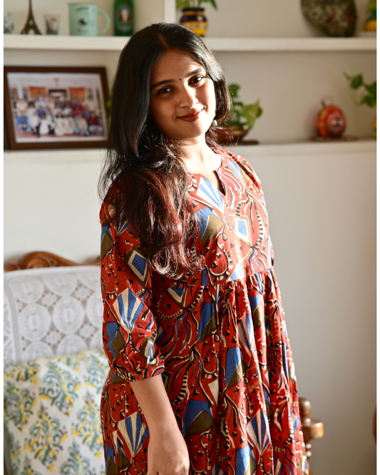 Hand Block Print Gathered Dress