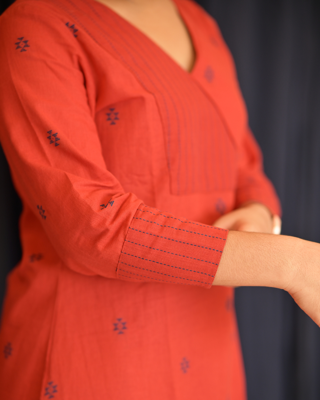 "ROZ" Red South Cotton Kurti with Straight Pant
