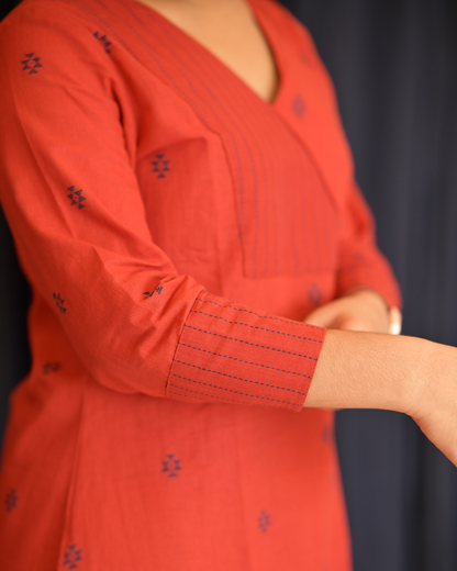 "ROZ" Red South Cotton Kurti with Straight Pant
